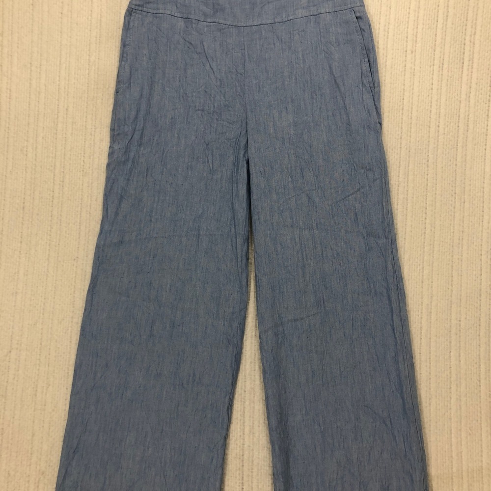 Chicos Blue Linen Blend‎ Wide Leg Crop Pants Size 0 Small Light Blue Chambray